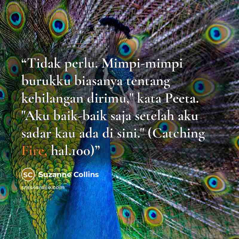 “Tidak perlu. Mimpi-mimpi burukku biasanya tentang kehilangan dirimu," kata Peeta. "Aku baik-baik saja setelah aku sadar kau ada di sini." (Catching Fire, hal.100)” quote by Suzanne Collins