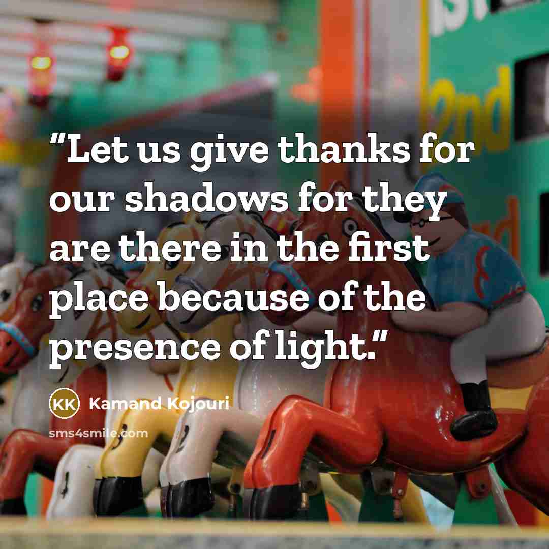 “Let us give thanks for our shadows for they are there in the first place because of the presence of light.” quote by Kamand Kojouri