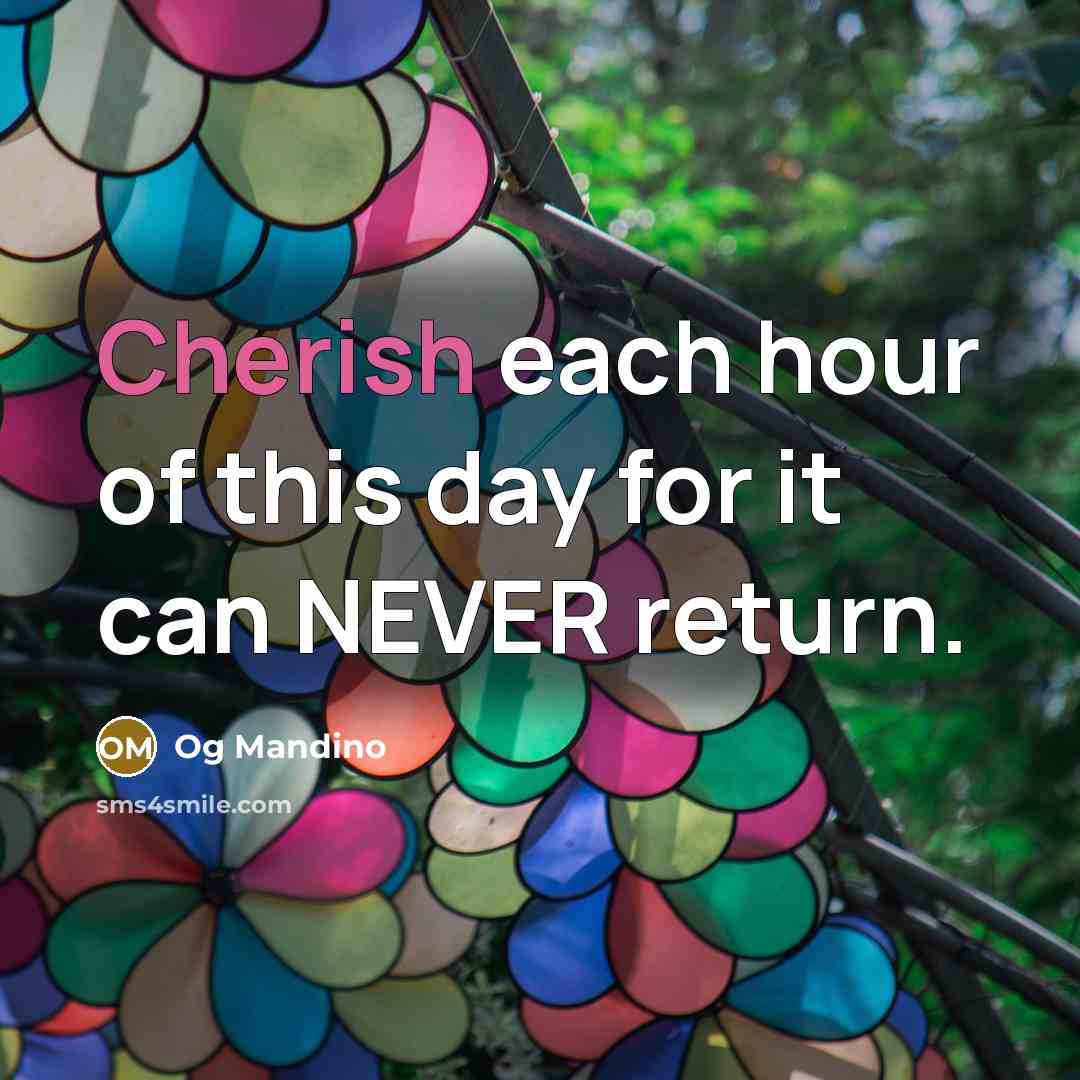 “Cherish each hour of this day for it can NEVER return.” quote by Og Mandino