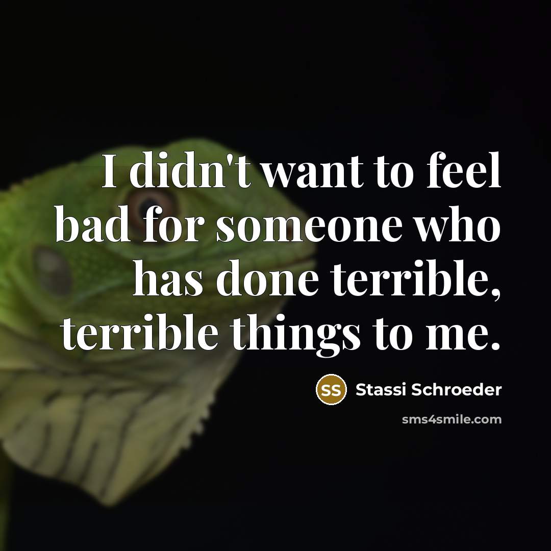 “I didn't want to feel bad for someone who has done terrible, terrible things to me.” quote by Stassi Schroeder