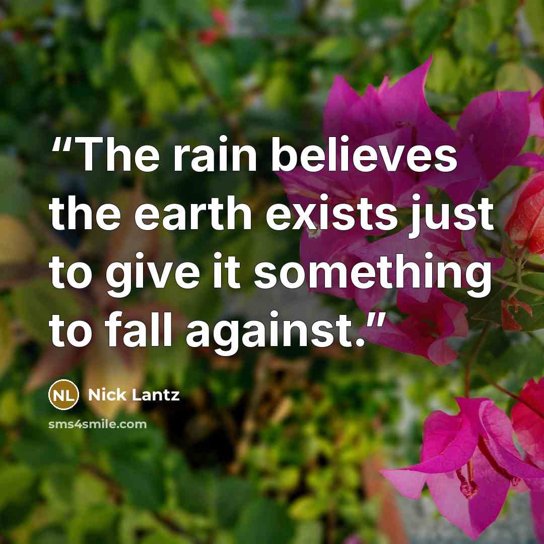 “The rain believes the earth exists just to give it something to fall against.” quote by Nick Lantz