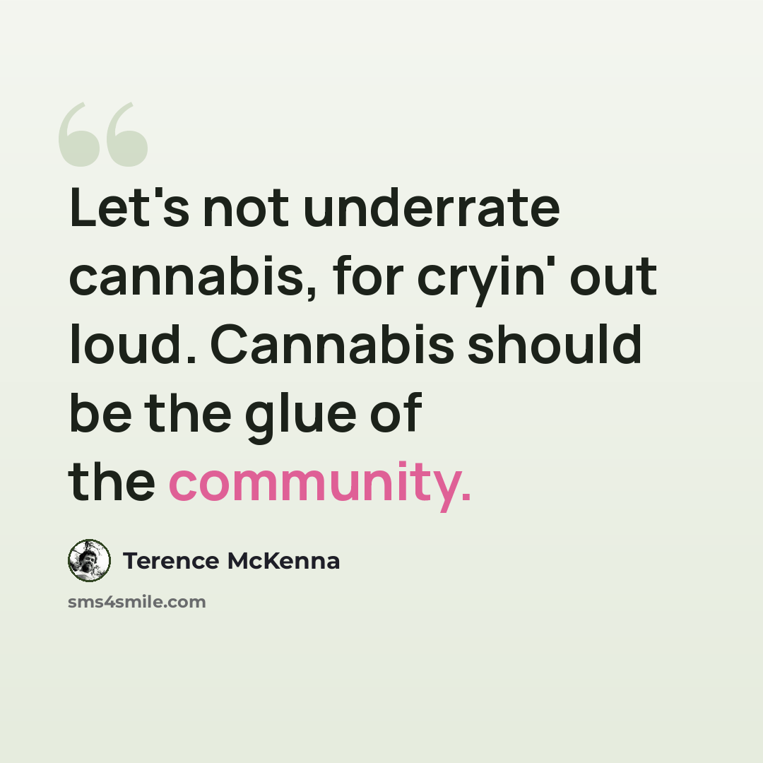 “Let's not underrate cannabis, for cryin' out loud. Cannabis should be the glue of the community.” quote by Terence McKenna