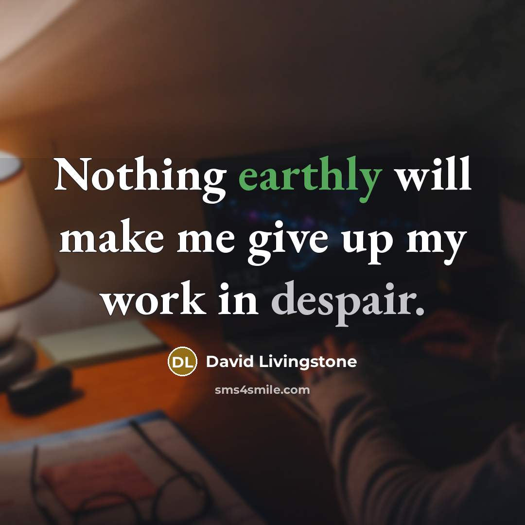 “Nothing earthly will make me give up my work in despair.” quote by David Livingstone
