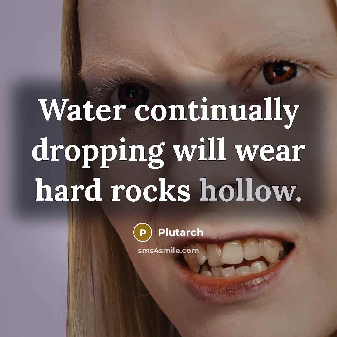 “Water continually dropping will wear hard rocks hollow.” quote by Plutarch