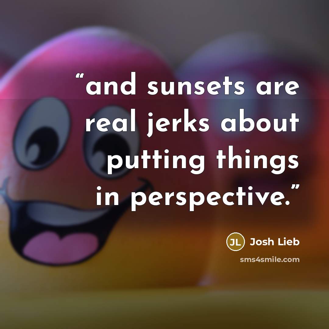 “and sunsets are real jerks about putting things in perspective.” quote by Josh Lieb