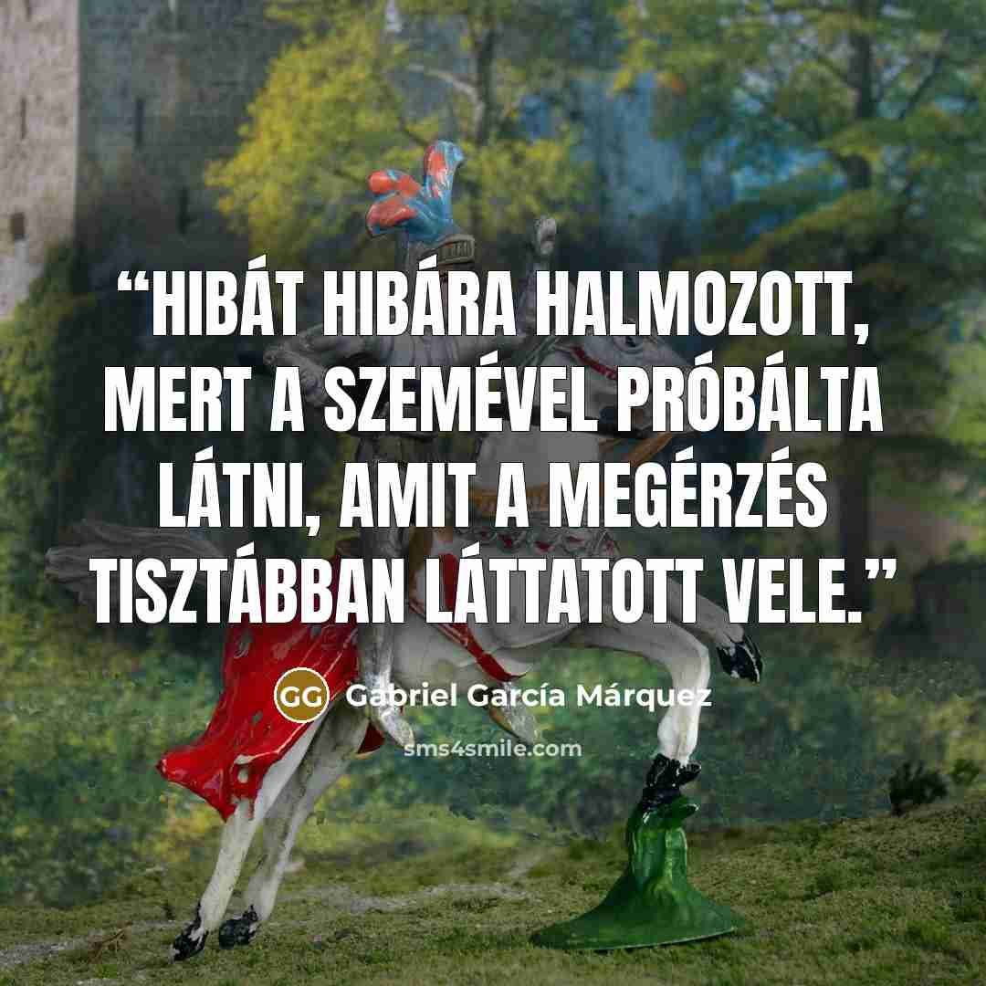 “Hibát hibára halmozott, mert a szemével próbálta látni, amit a megérzés tisztábban láttatott vele.” quote by Gabriel García Márquez