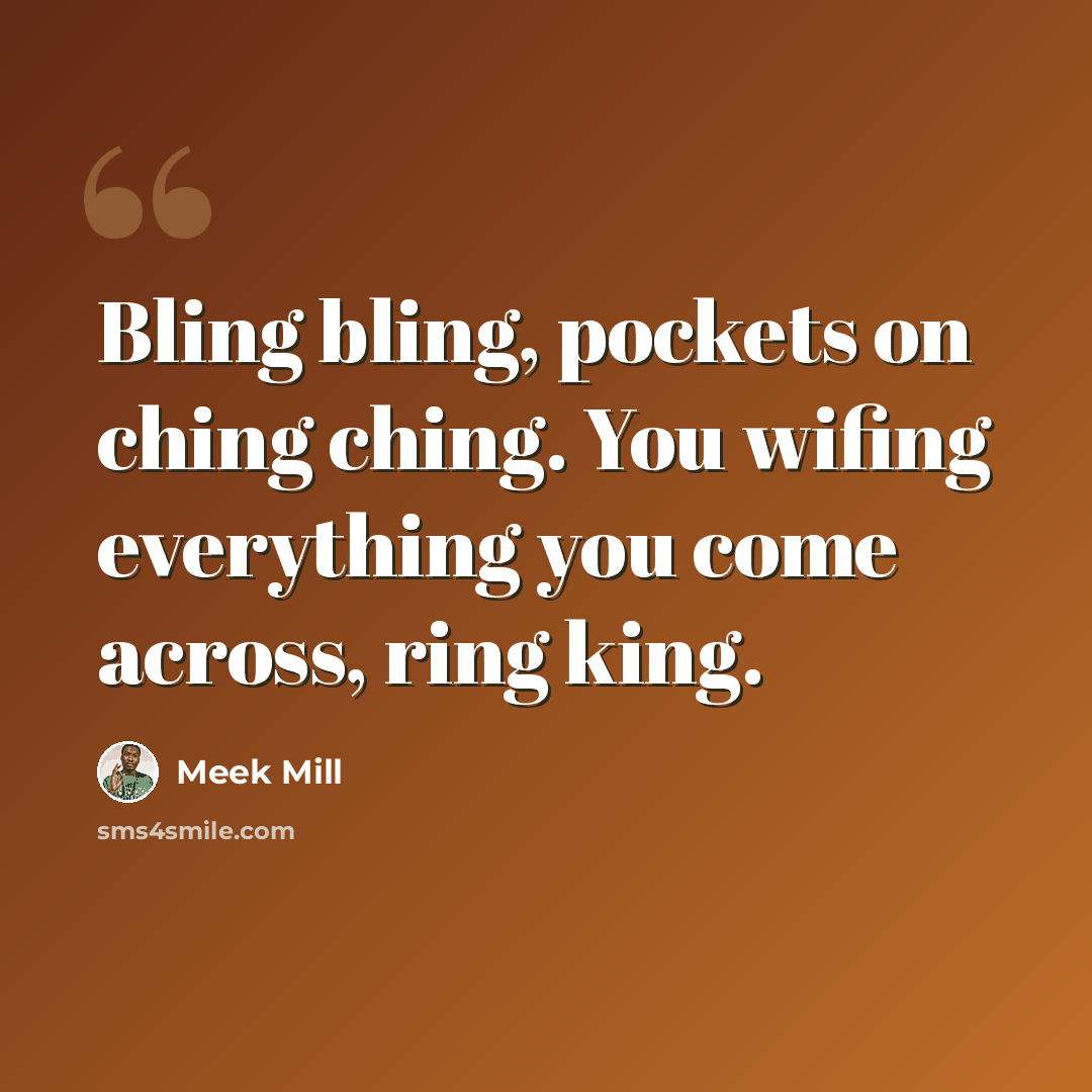 “Bling bling, pockets on ching ching. You wifing everything you come across, ring king.” quote by Meek Mill