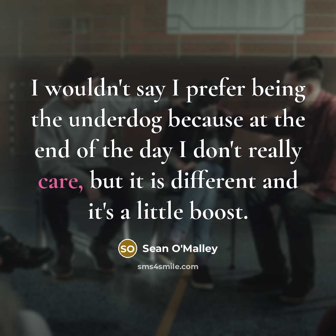 “I wouldn't say I prefer being the underdog because at the end of the day I don't really care, but it is different and it's a little boost.” quote by Sean O'Malley