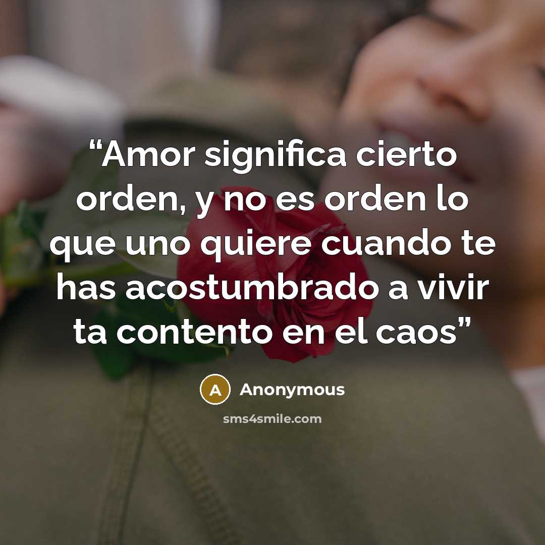 “Amor significa cierto orden, y no es orden lo que uno quiere cuando te has acostumbrado a vivir ta contento en el caos” quote by Anonymous
