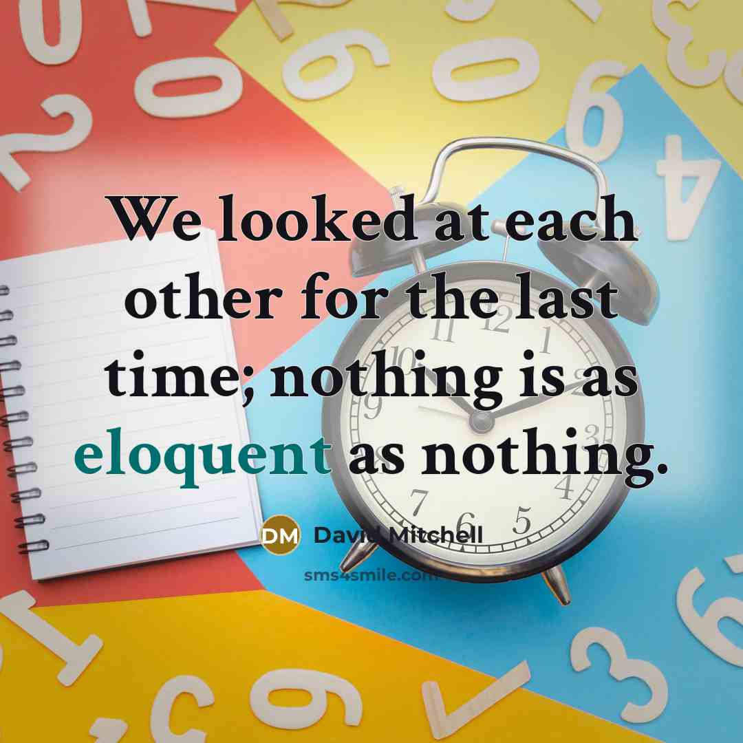 “We looked at each other for the last time; nothing is as eloquent as nothing.” quote by David Mitchell