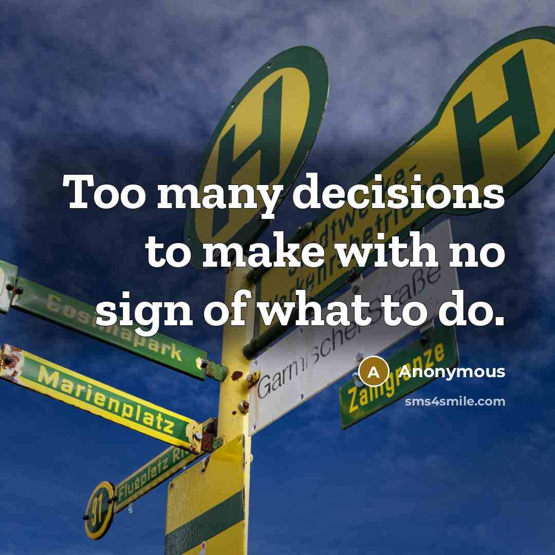 “Too many decisions to make with no sign of what to do.” quote by Anonymous