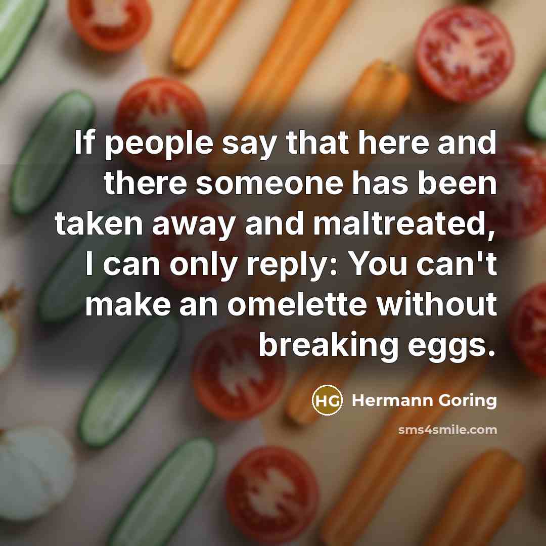 “If people say that here and there someone has been taken away and maltreated, I can only reply: You can't make an omelette without breaking eggs.” quote by Hermann Goring