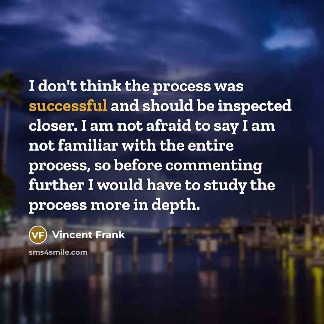 “I don't think the process was successful and should be inspected closer. I am not afraid to say I am not familiar with the entire process, so before commenting further I would have to study the process more in depth.” quote by Vincent Frank