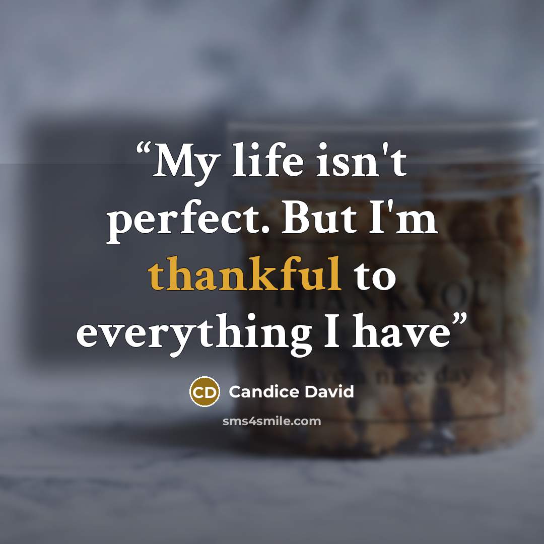 “My life isn't perfect. But I'm thankful to everything I have” quote by Candice David