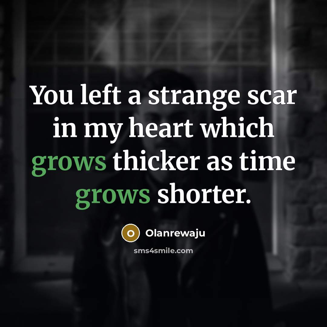 “You left a strange scar in my heart which grows thicker as time grows shorter.” quote by Olanrewaju