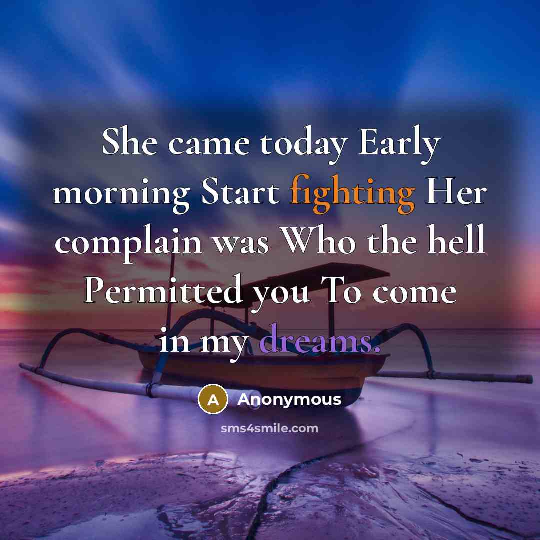 “She came today Early morning Start fighting Her complain was Who the hell Permitted you To come in my dreams.” quote by Anonymous