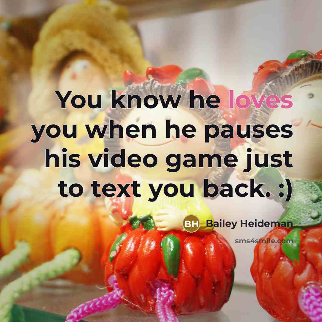 “You know he loves you when he pauses his video game just to text you back. :)” quote by Bailey Heideman