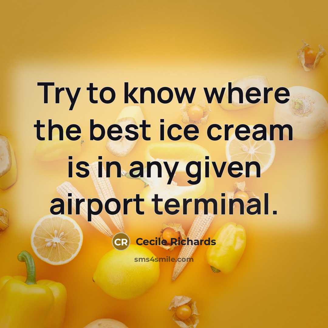 “Try to know where the best ice cream is in any given airport terminal.” quote by Cecile Richards