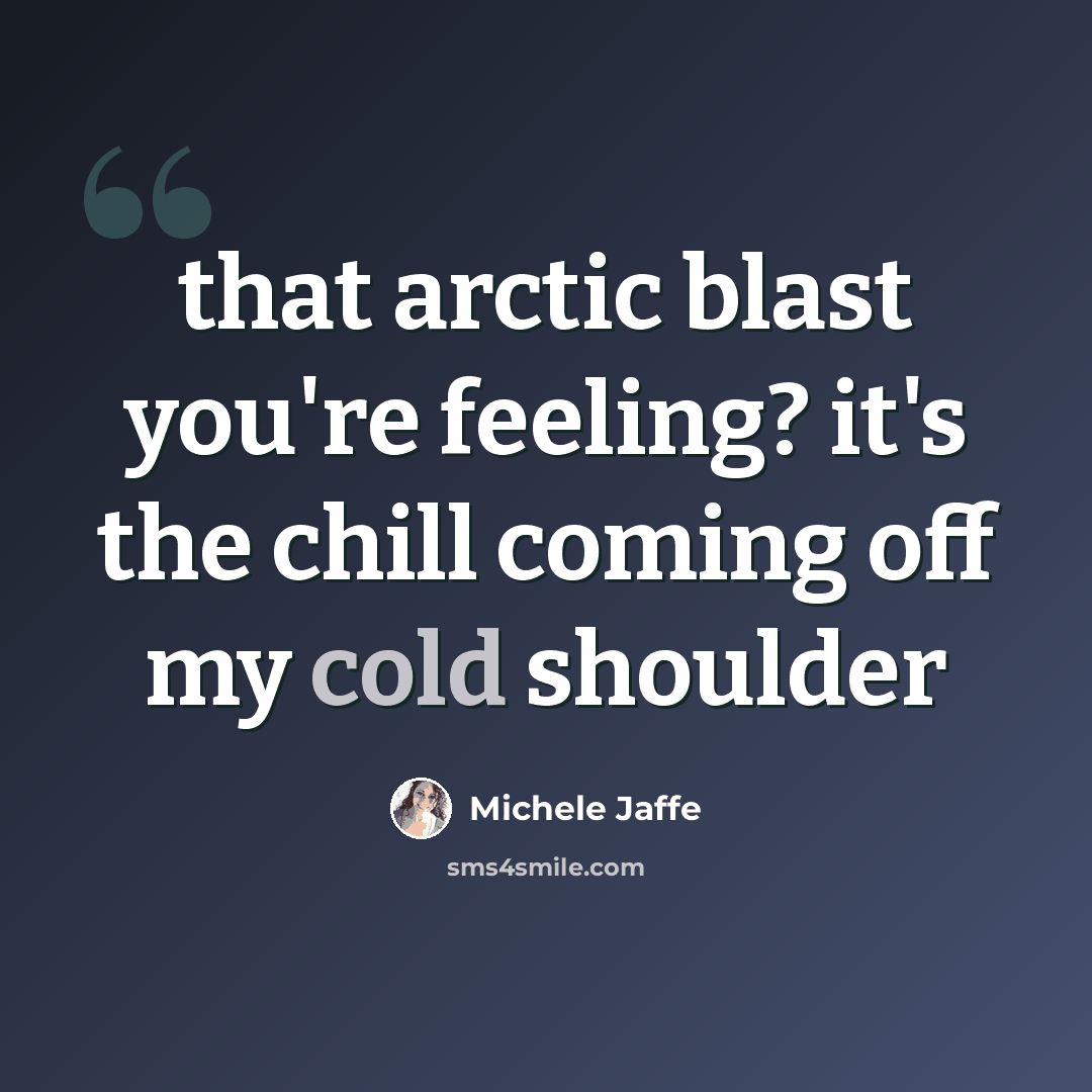 “that arctic blast you're feeling? it's the chill coming off my cold shoulder” quote by Michele Jaffe