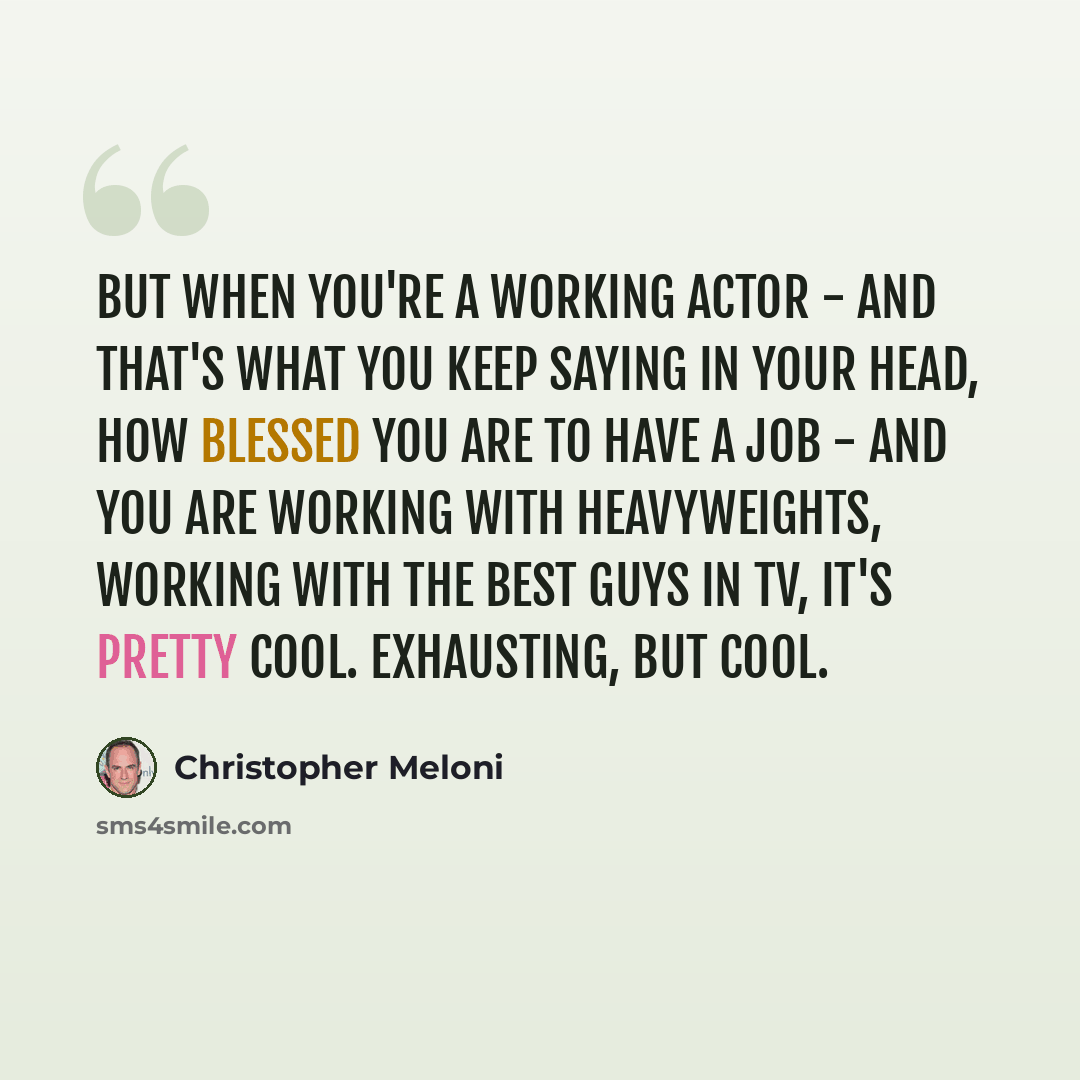 “But when you're a working actor - and that's what you keep saying in your head, how blessed you are to have a job - and you are working with heavyweights, working with the best guys in TV, it's pretty cool. Exhausting, but cool.” quote by Christopher Meloni