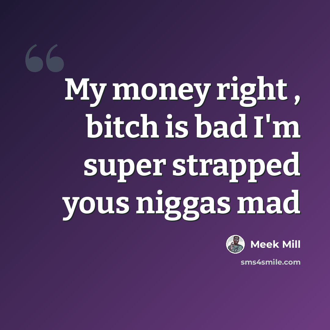 “My money right , bitch is bad I'm super strapped yous niggas mad” quote by Meek Mill