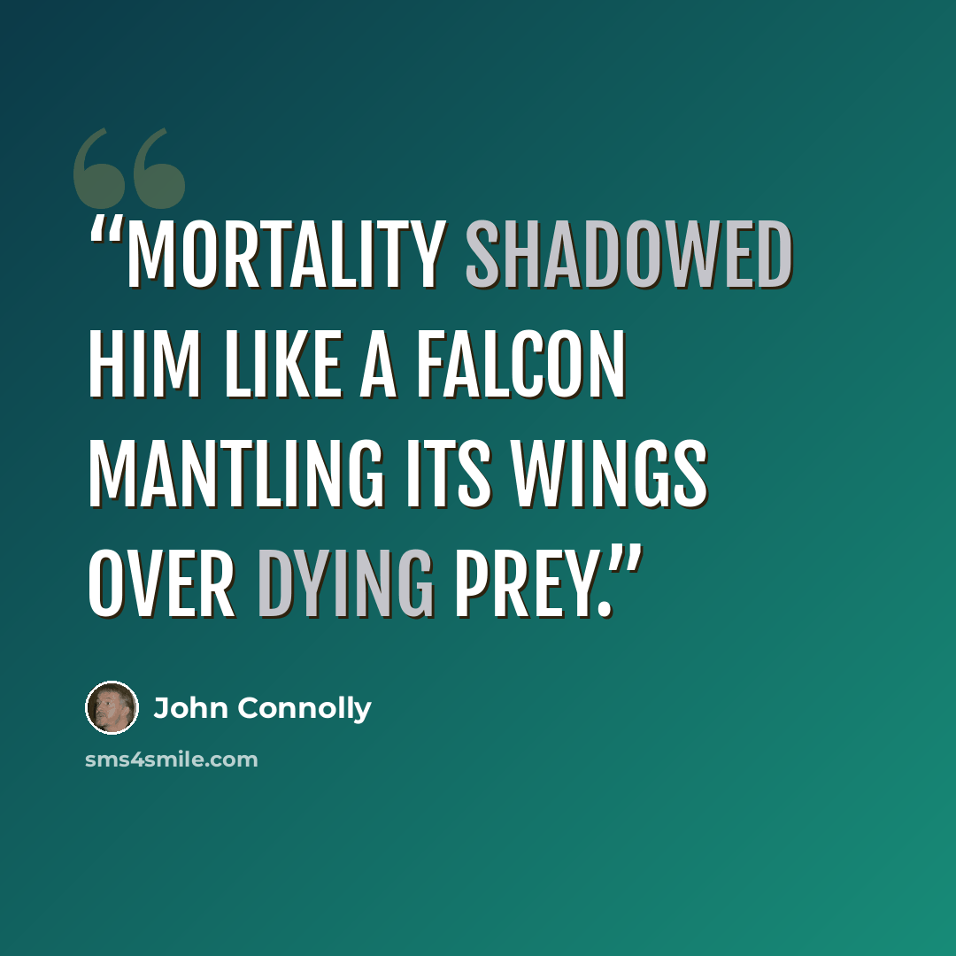 “Mortality shadowed him like a falcon mantling its wings over dying prey.” quote by John Connolly
