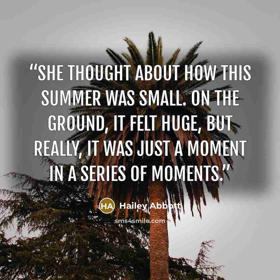 “She thought about how this summer was small. On the ground, it felt huge, but really, it was just a moment in a series of moments.” quote by Hailey Abbott