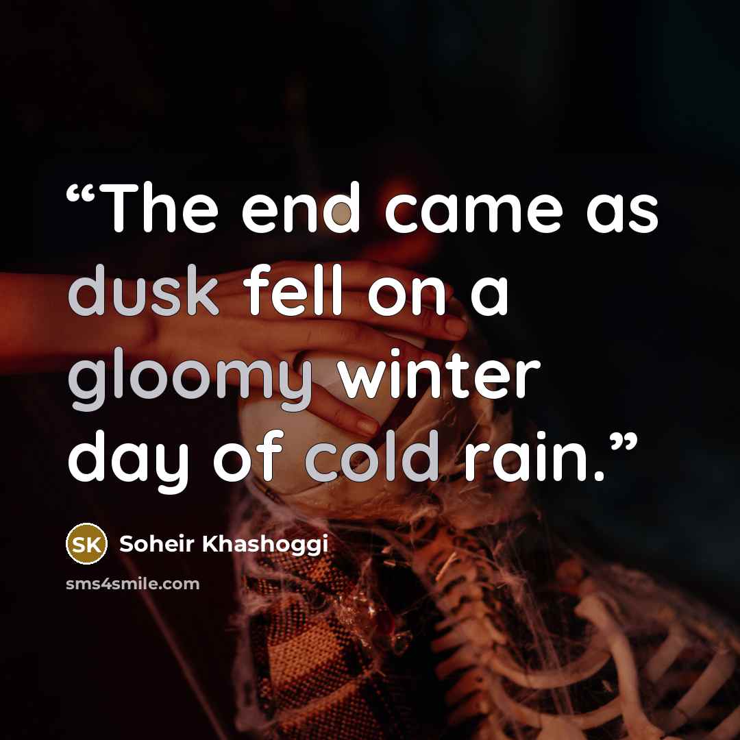“The end came as dusk fell on a gloomy winter day of cold rain.” quote by Soheir Khashoggi