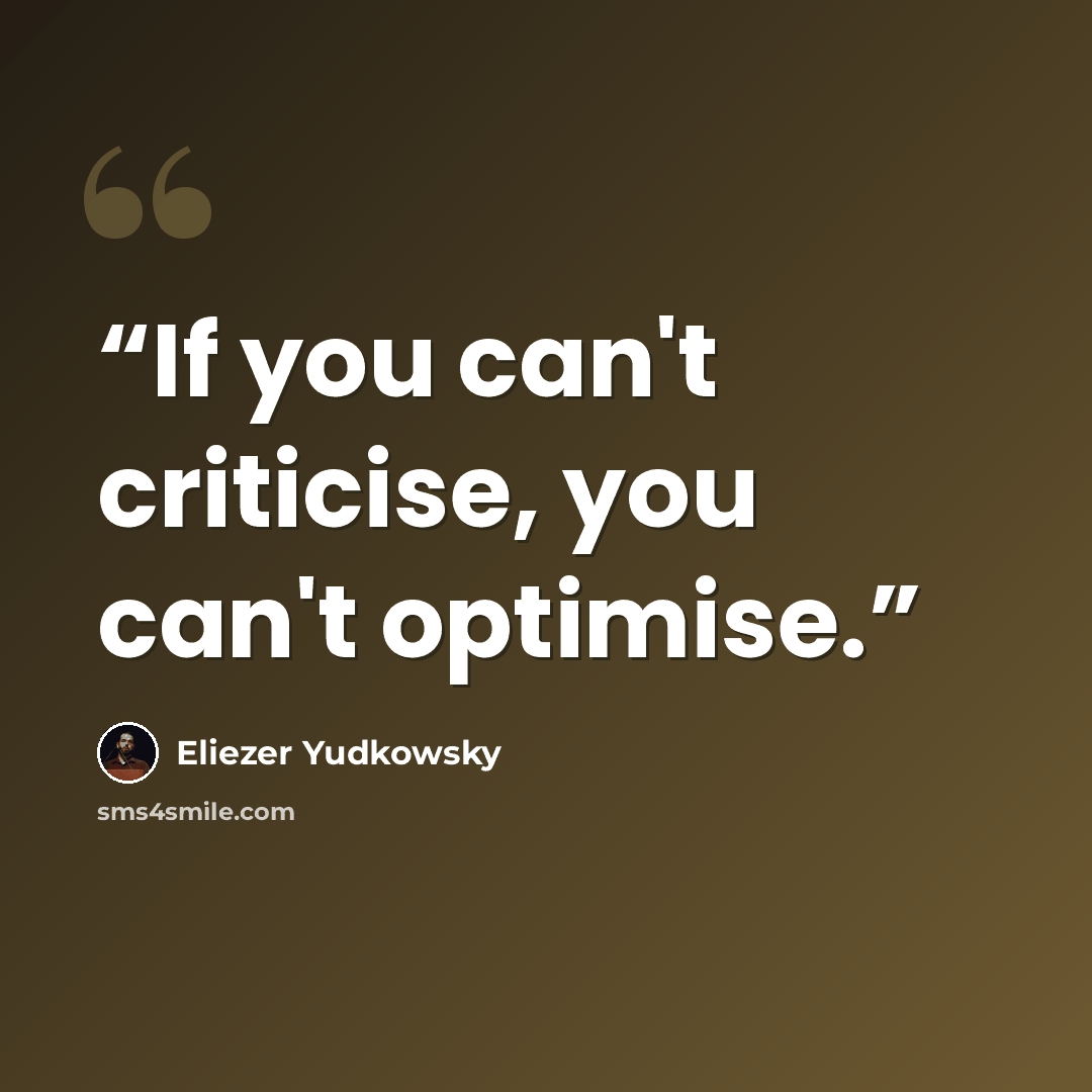 “If you can't criticise, you can't optimise.” quote by Eliezer Yudkowsky