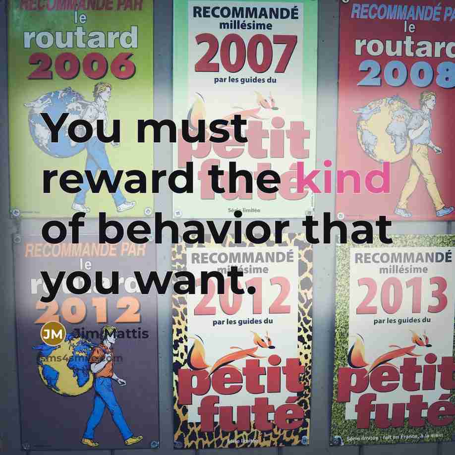 “You must reward the kind of behavior that you want.” quote by Jim Mattis