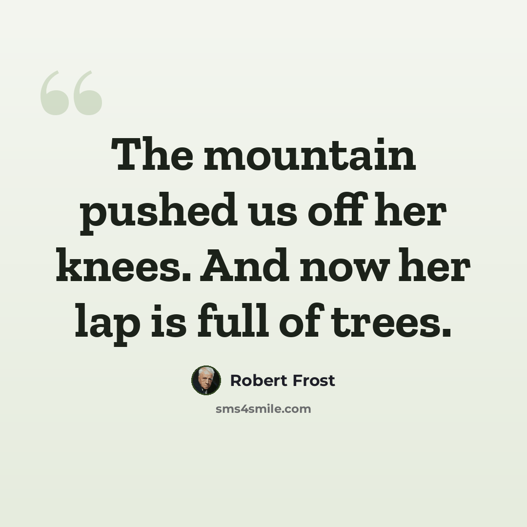 “The mountain pushed us off her knees. And now her lap is full of trees.” quote by Robert Frost