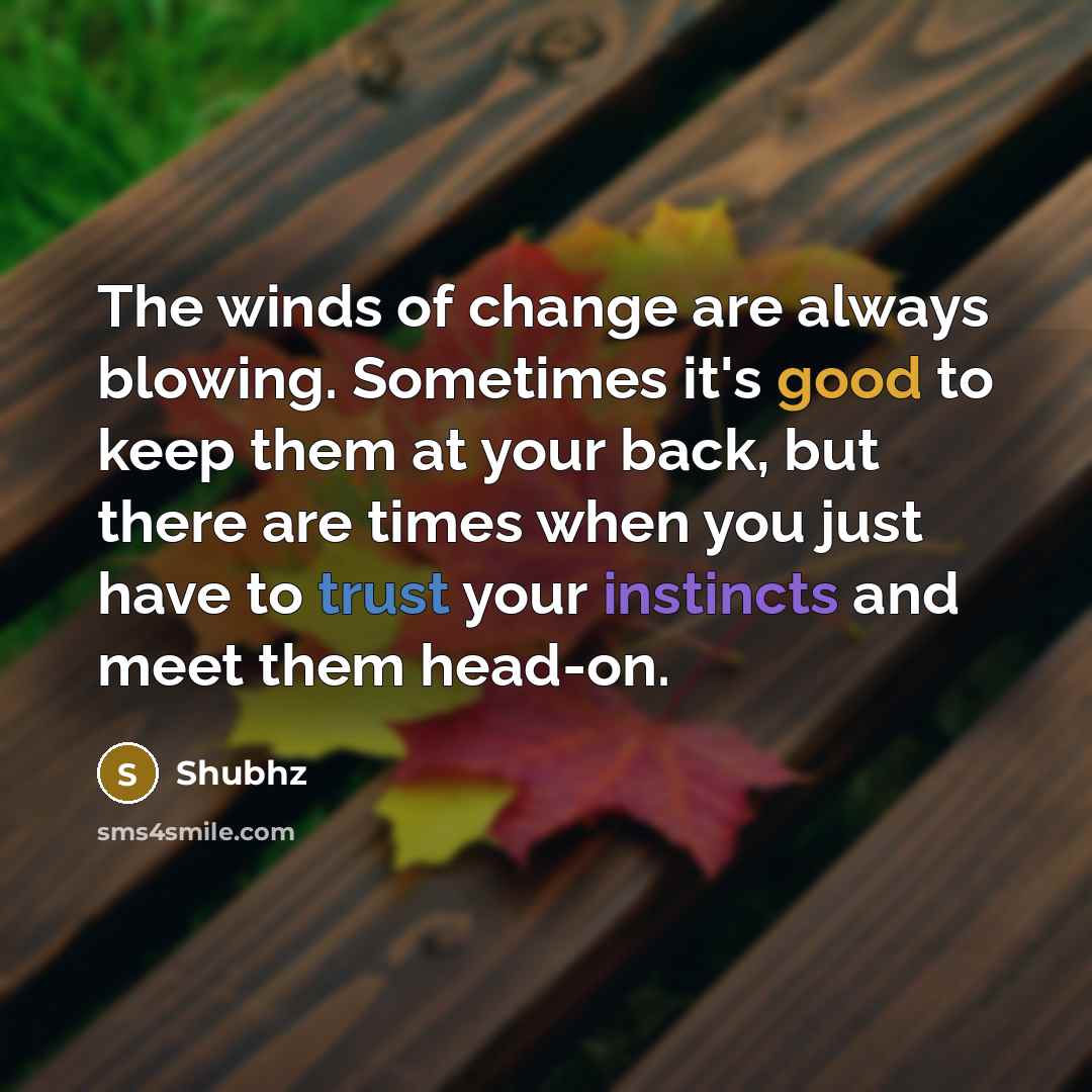 “The winds of change are always blowing. Sometimes it's good to keep them at your back, but there are times when you just have to trust your instincts and meet them head-on.” quote by Shubhz