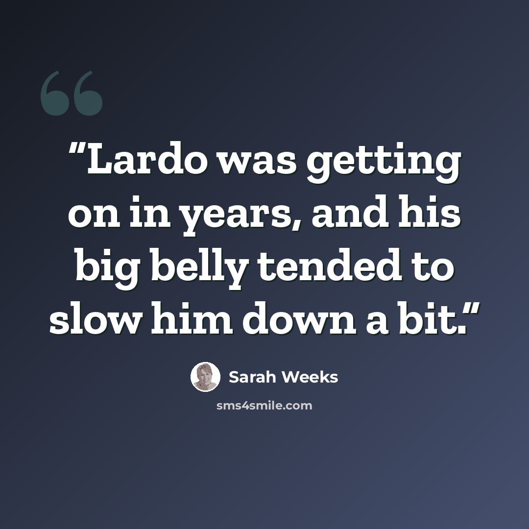 “Lardo was getting on in years, and his big belly tended to slow him down a bit.” quote by Sarah Weeks