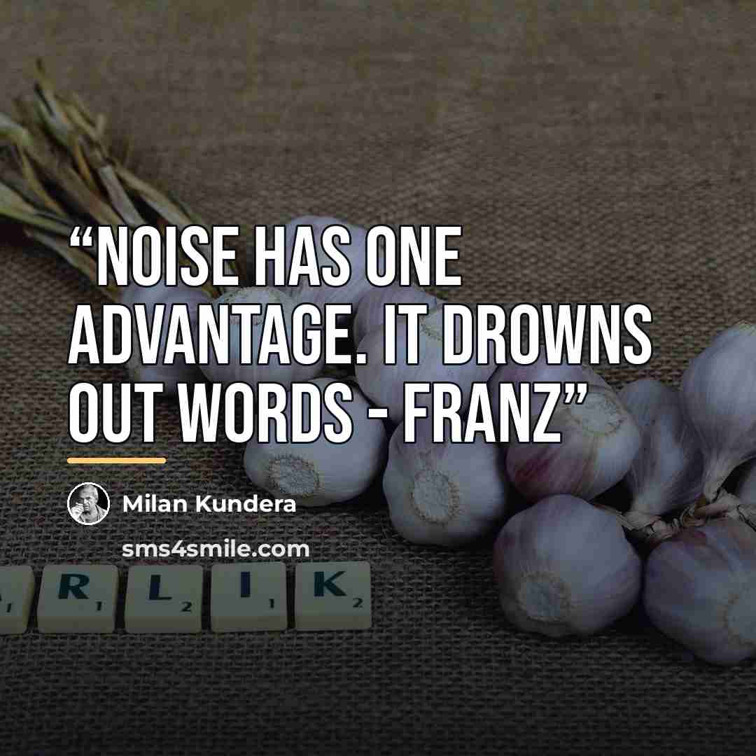 “Noise has one advantage. It drowns out words - Franz” quote by Milan Kundera