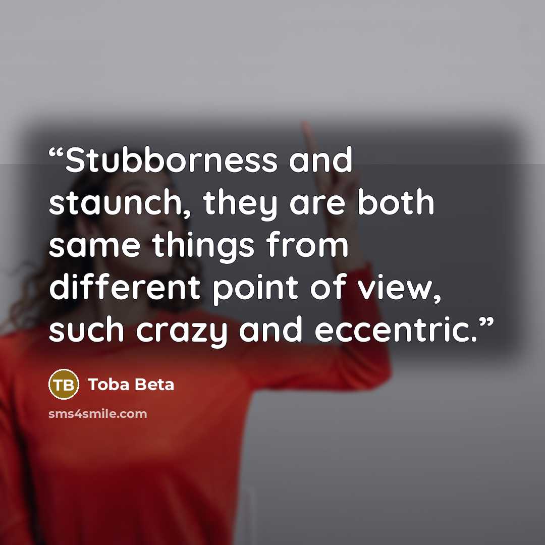 “Stubborness and staunch, they are both same things from different point of view, such crazy and eccentric.” quote by Toba Beta