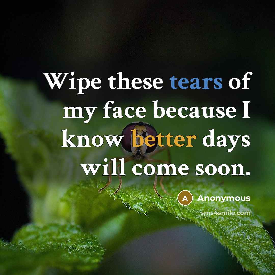 “Wipe these tears of my face because I know better days will come soon.” quote by Anonymous
