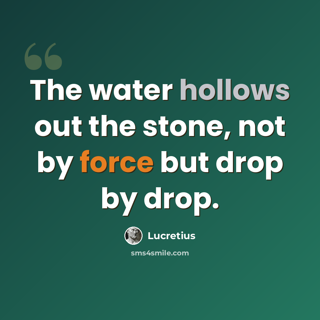 “The water hollows out the stone, not by force but drop by drop.” quote by Lucretius