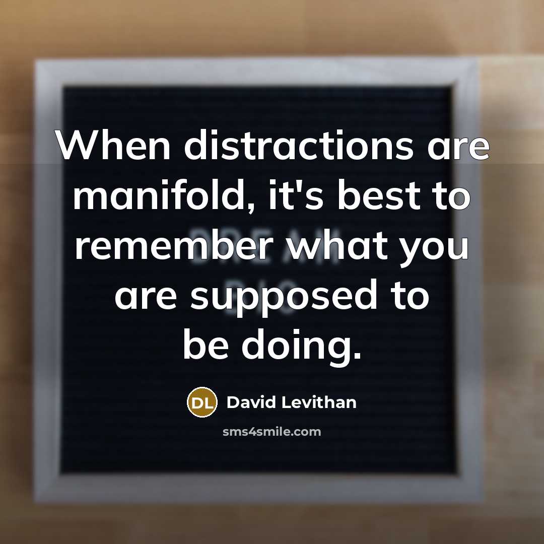 “When distractions are manifold, it's best to remember what you are supposed to be doing.” quote by David Levithan
