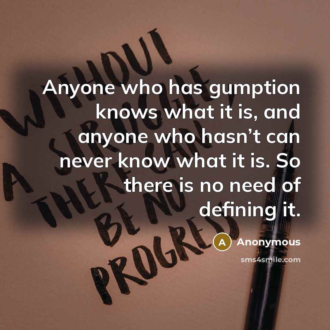 “Anyone who has gumption knows what it is, and anyone who hasn’t can never know what it is. So there is no need of defining it.” quote by Anonymous
