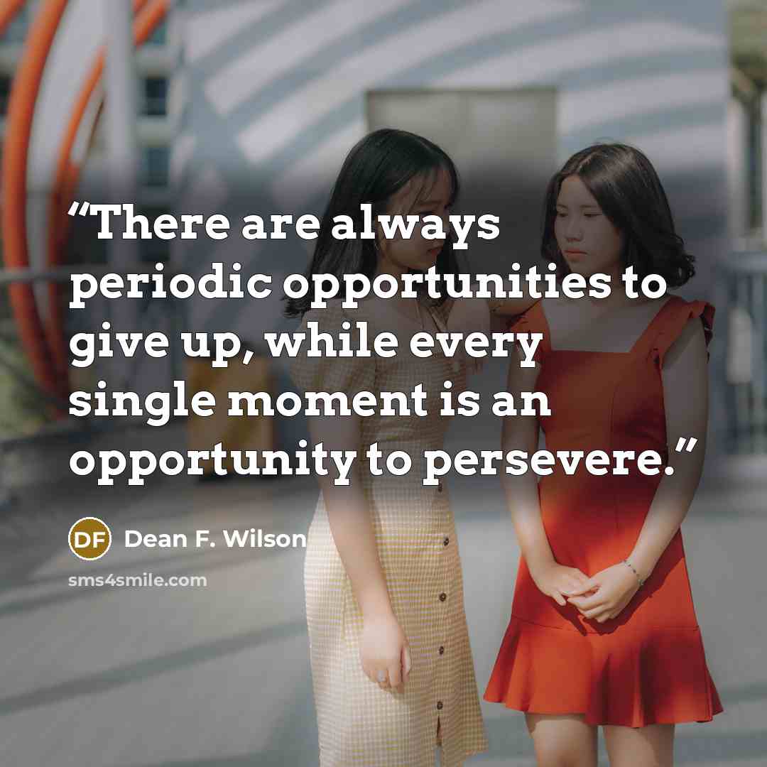 “There are always periodic opportunities to give up, while every single moment is an opportunity to persevere.” quote by Dean F. Wilson