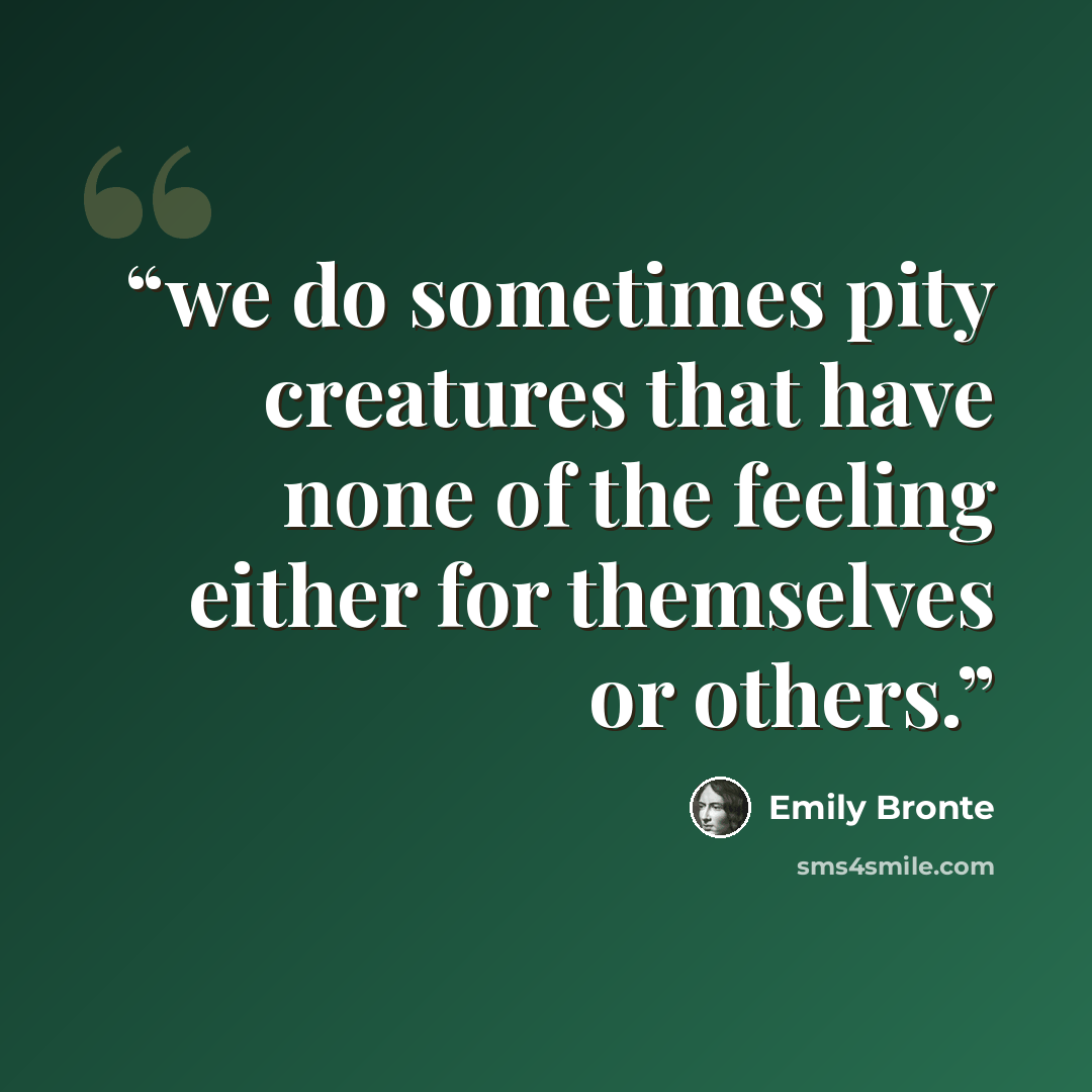 “we do sometimes pity creatures that have none of the feeling either for themselves or others.” quote by Emily Brontë