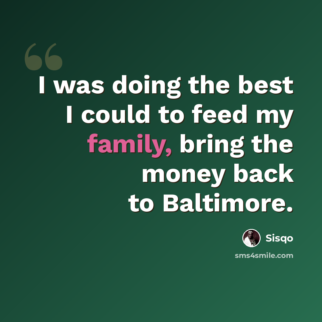 “I was doing the best I could to feed my family, bring the money back to Baltimore.” quote by Sisqo