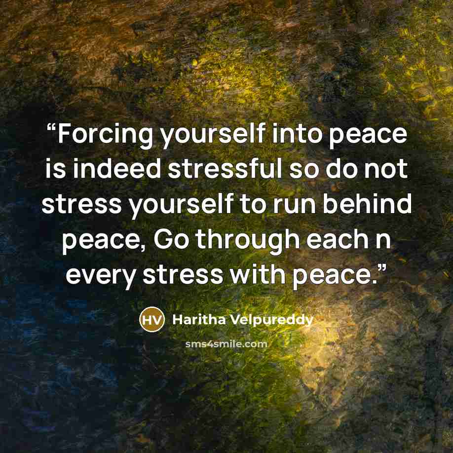 “Forcing yourself into peace is indeed stressful so do not stress yourself to run behind peace, Go through each n every stress with peace.” quote by Haritha Velpureddy