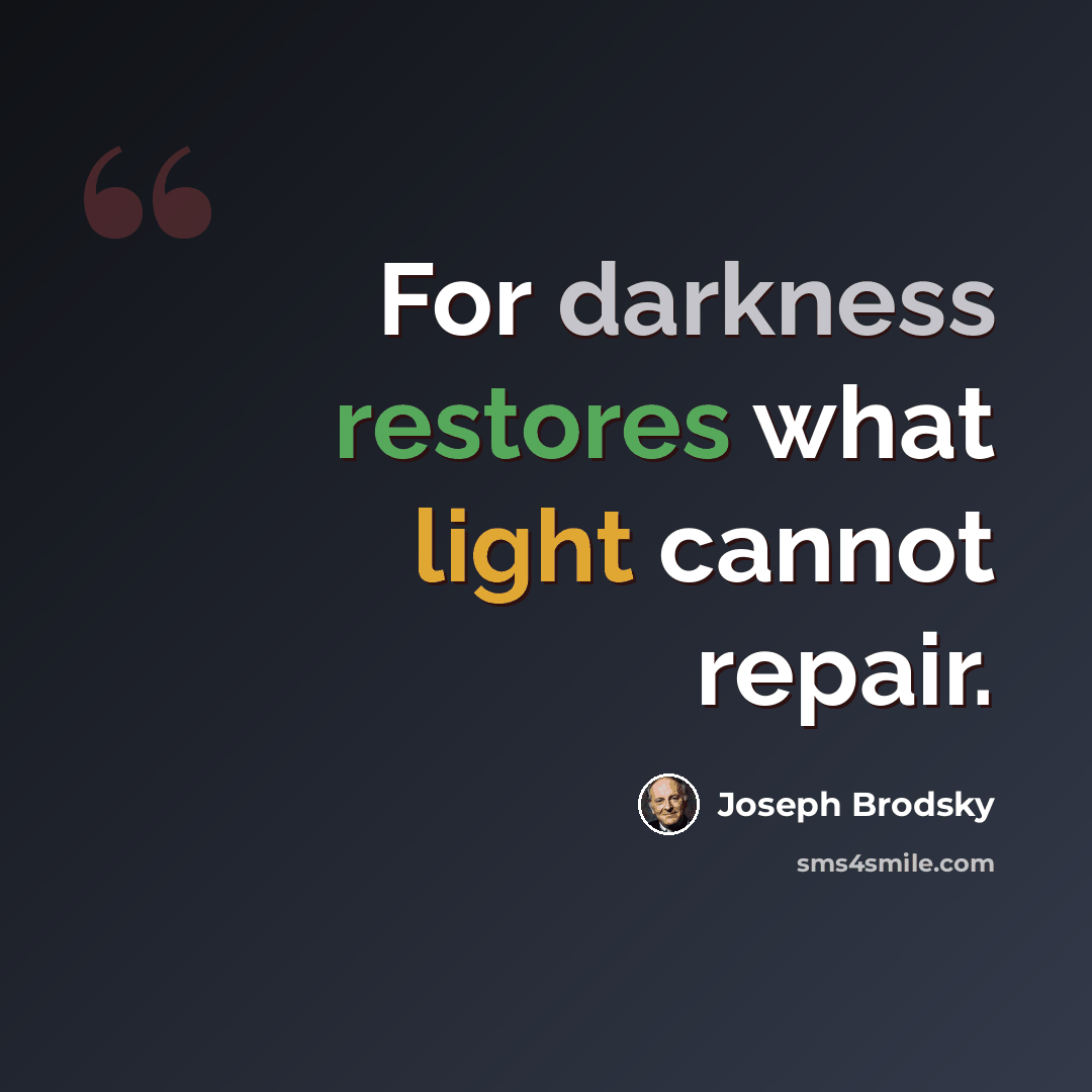 “For darkness restores what light cannot repair.” quote by Joseph Brodsky