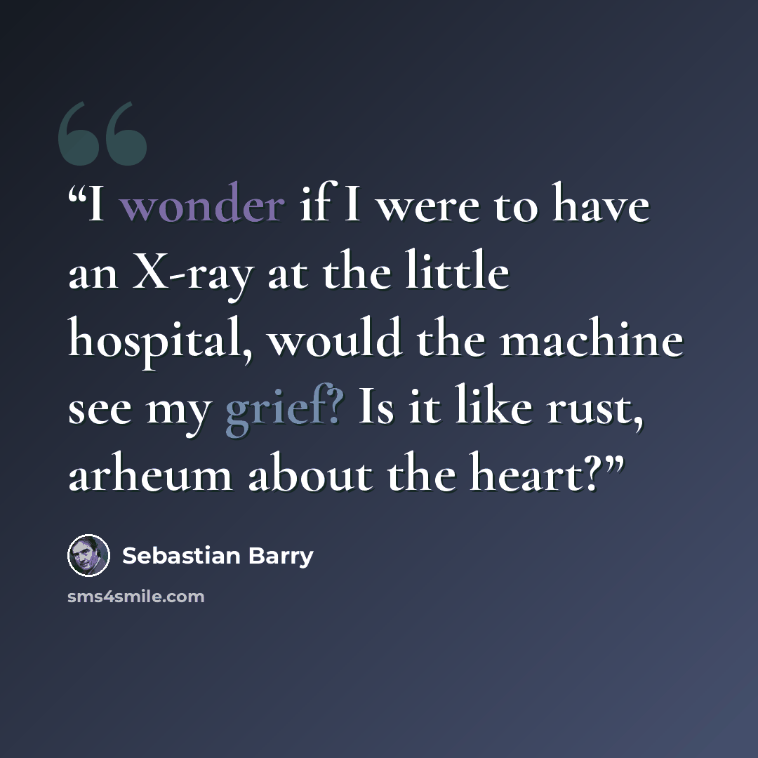 “I wonder if I were to have an X-ray at the little hospital, would the machine see my grief? Is it like rust, arheum about the heart?” quote by Sebastian Barry