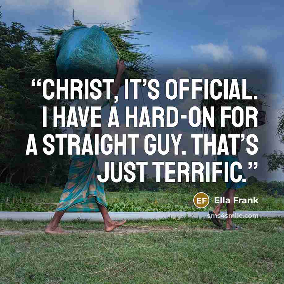 “Christ, it’s official. I have a hard-on for a straight guy. That’s just terrific.” quote by Ella Frank