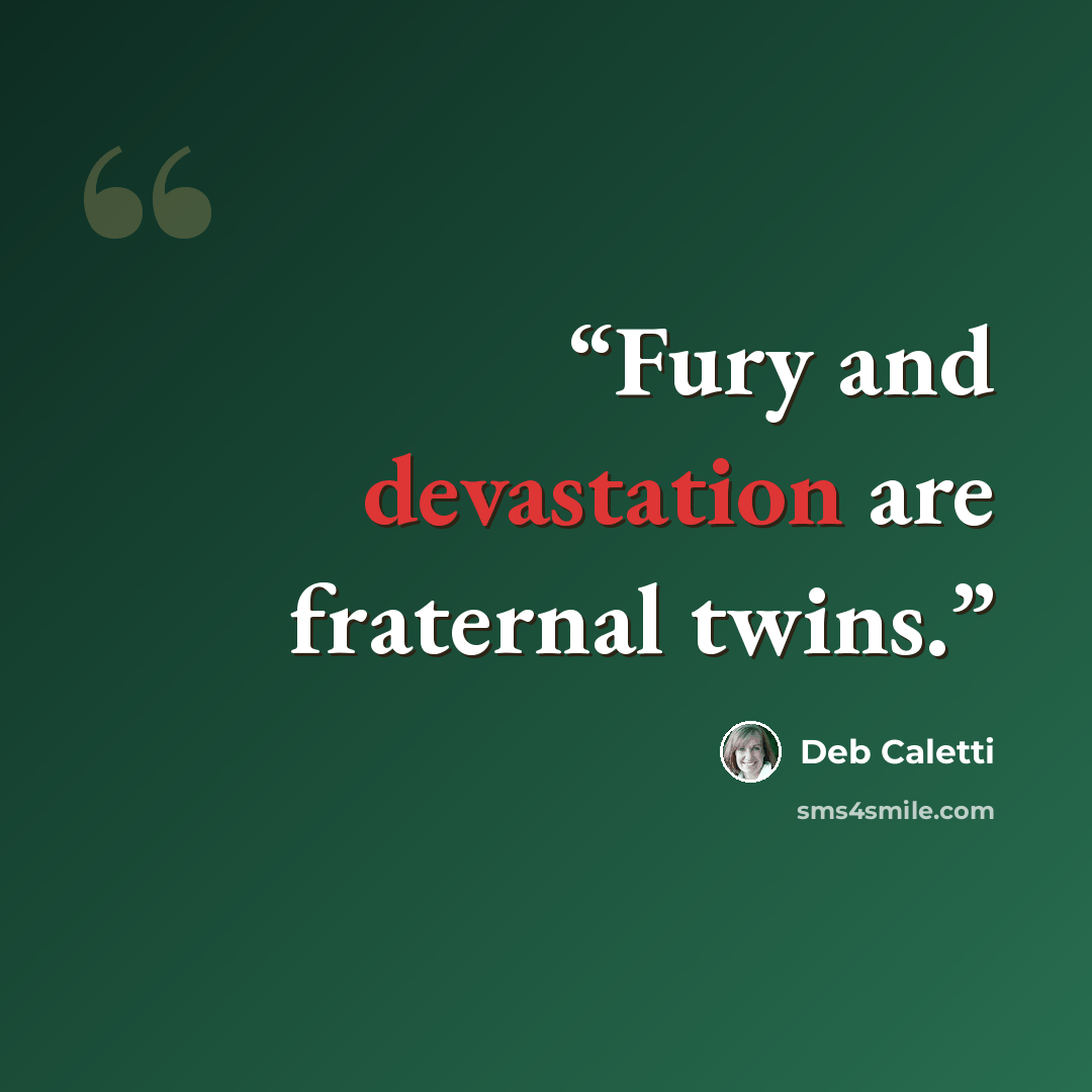 “Fury and devastation are fraternal twins.” quote by Deb Caletti