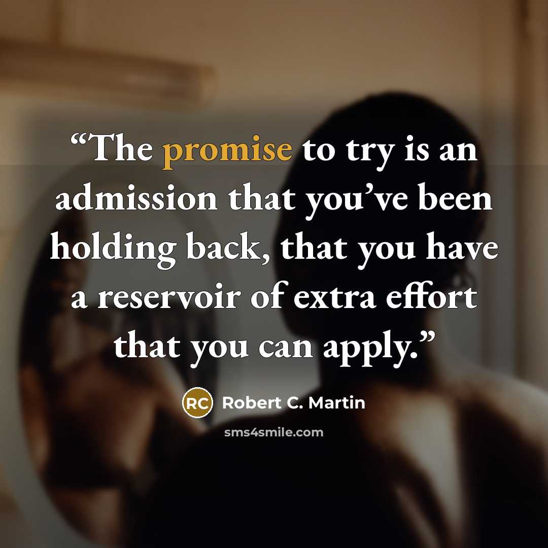“The promise to try is an admission that you’ve been holding back, that you have a reservoir of extra effort that you can apply.” quote by Robert C. Martin