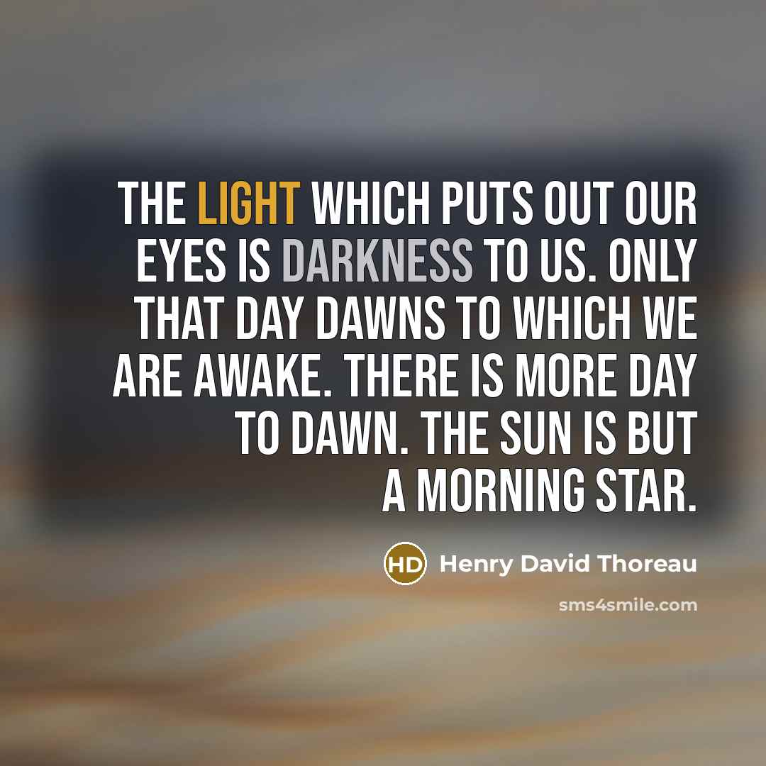 “The light which puts out our eyes is darkness to us. Only that day dawns to which we are awake. There is more day to dawn. The sun is but a morning star.” quote by Henry David Thoreau