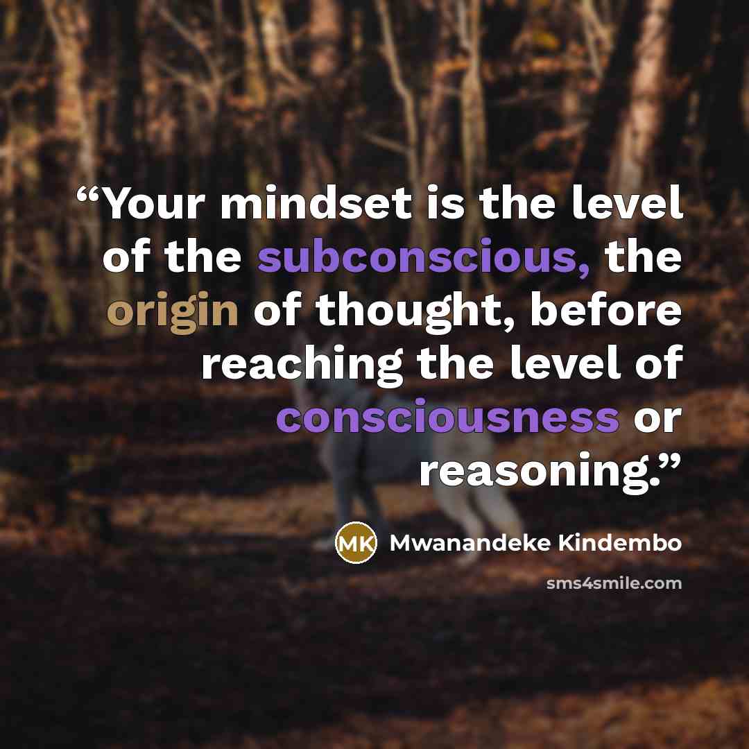 “Your mindset is the level of the subconscious, the origin of thought, before reaching the level of consciousness or reasoning.” quote by Mwanandeke Kindembo